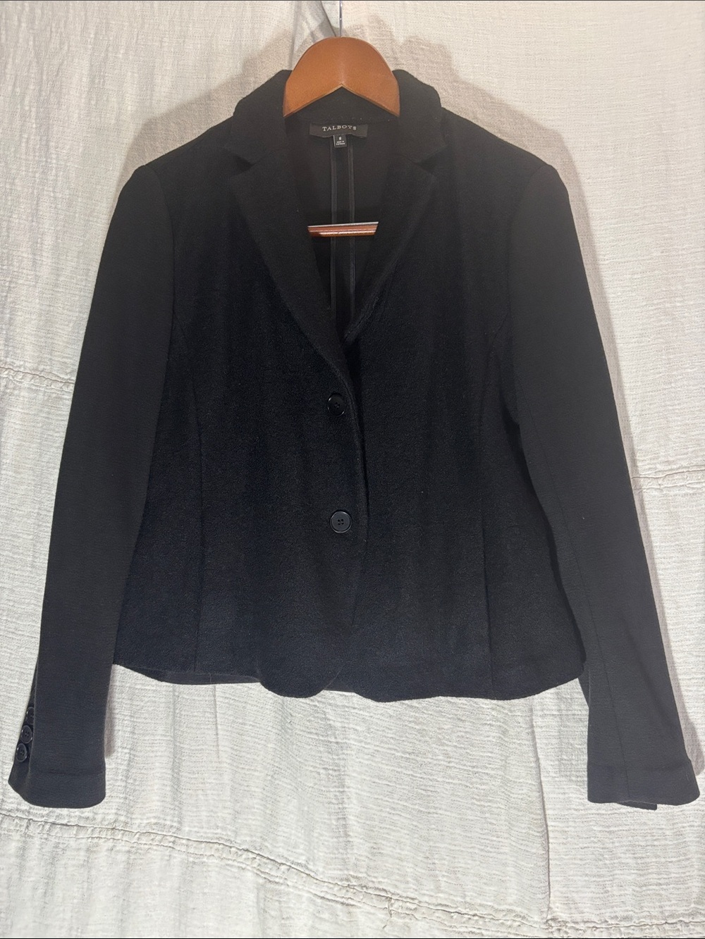 Talbots Black Mixed Media Two Button Tailored Women's Blazer Jacket Size 8 EUC